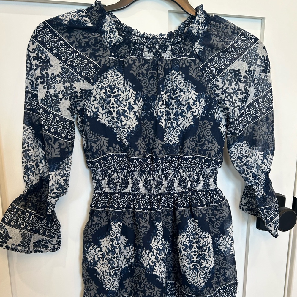 Navy and White Patterned Girl’s Dress